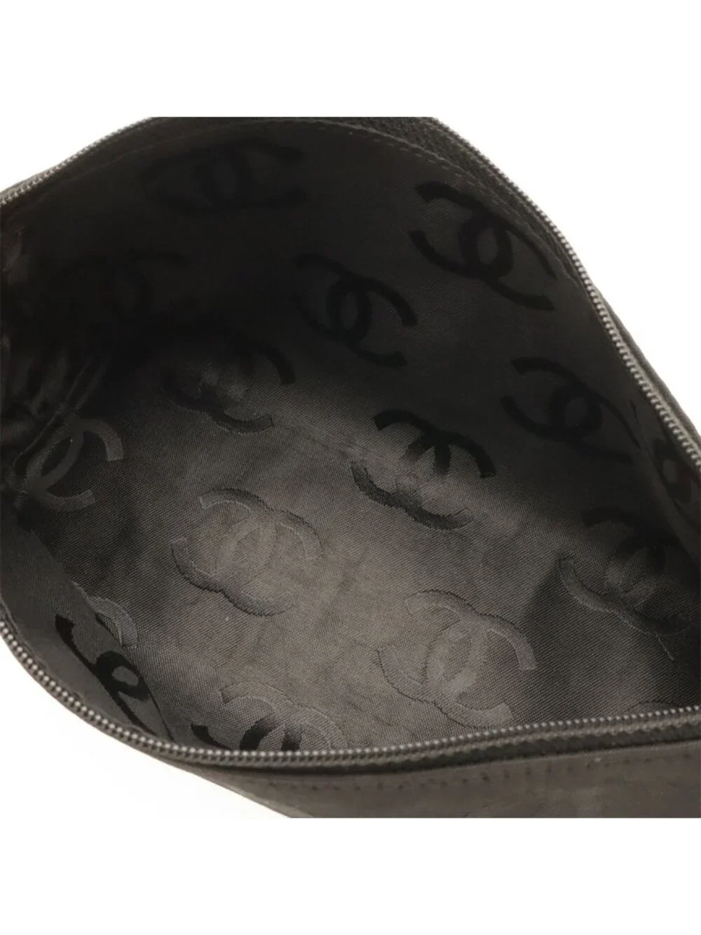 Chanel CC Logo Perforated Chain Tote Shoulder Bag Enamel Patent Leather Black